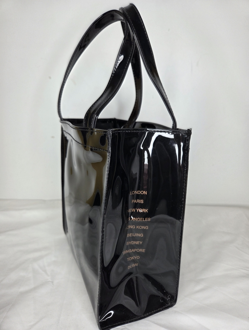 Ted Baker London Patent PVC Tote Bag Gold Bow In Glossy Black Finish - Picture 4 of 16